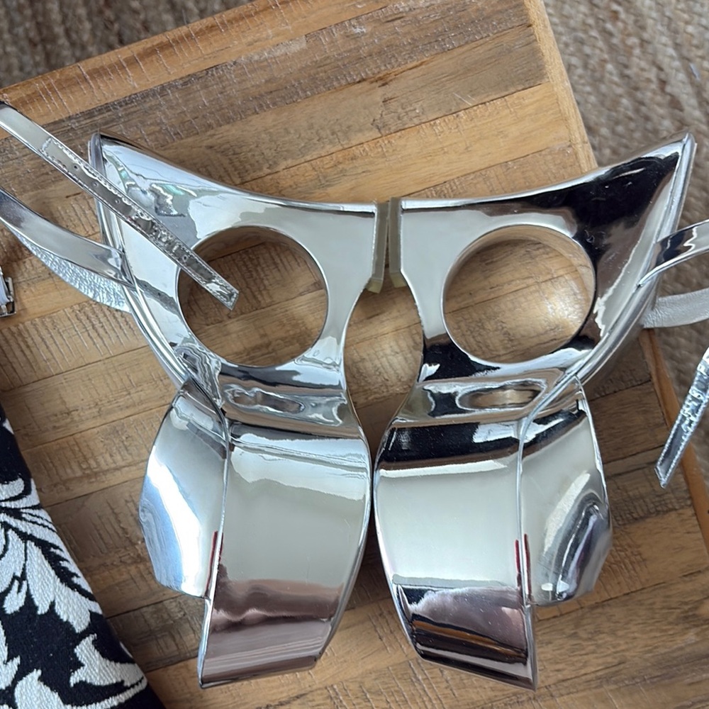 Glamorous Silver Cutout Platform Heels